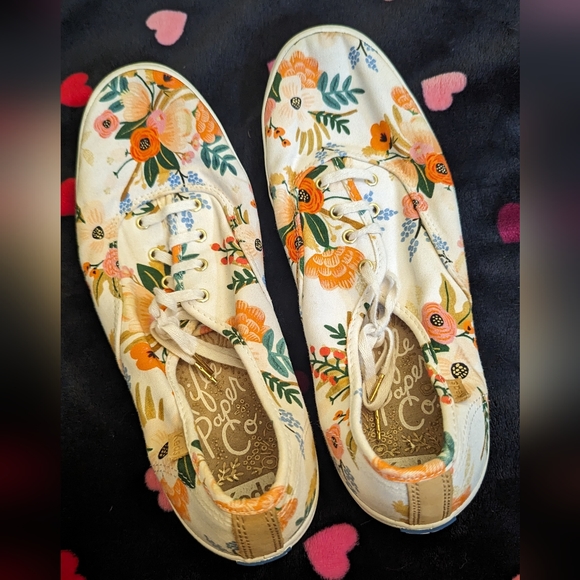 Keds Shoes - Keds x Rifle Paper Co Peach Floral Lace Up Sneakers Size 9.5 from Anthropologie
